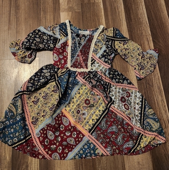 Sweet Heart Rose Patch Work  Paisley Pattern Long Sleeve Dress size 4 - Picture 1 of 4